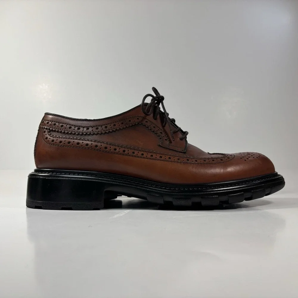 Vtg Banana Republic Italy Brown wingtip oxfords  lace-up Chunky‎ Sole9.5 D Y2K